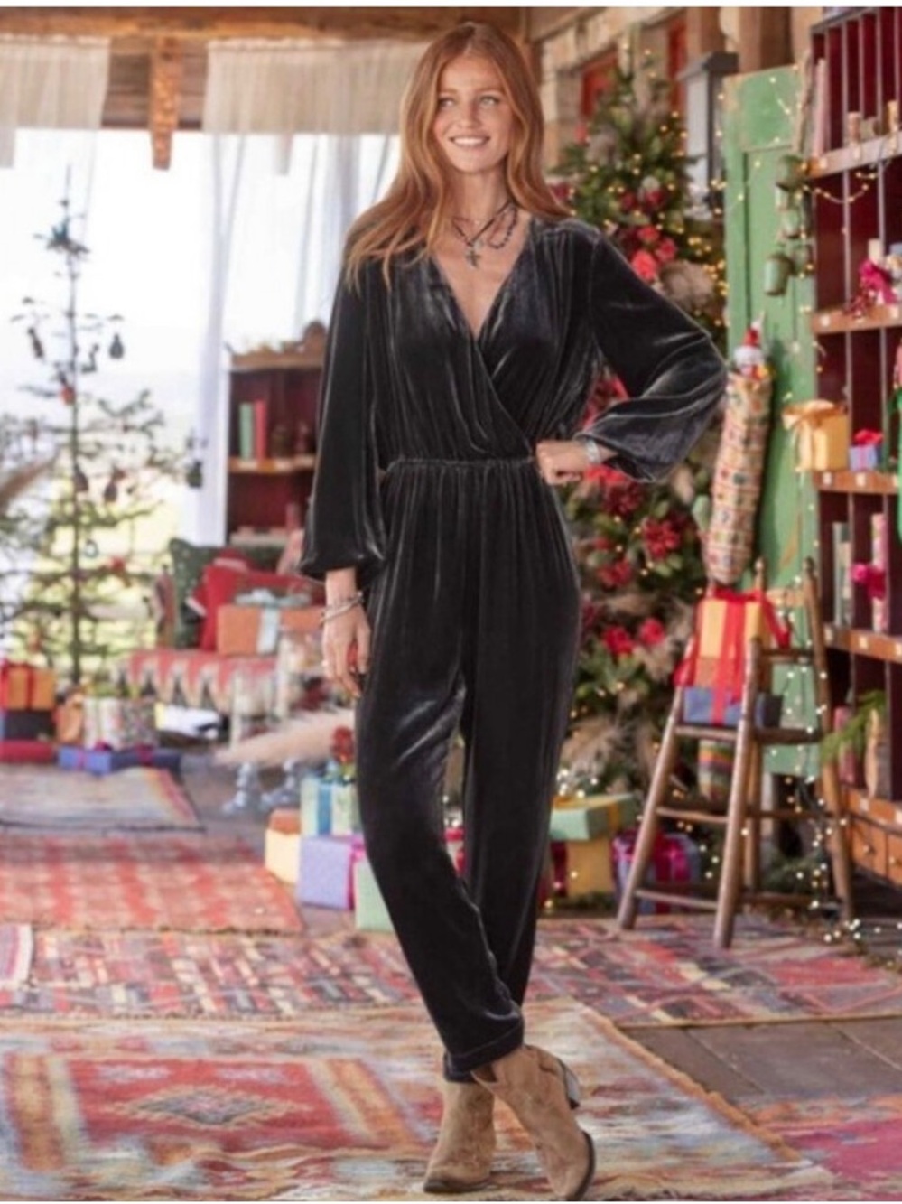 Sundance Aviana Velvet Wrap Jumpsuit in Smoke Gray XL NEW Holiday Party